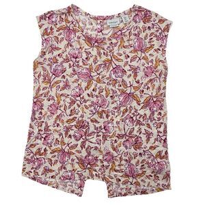 Haute Hippie Women’s Linen Round Neck Button Back Cap Sleeve Top Floral Small